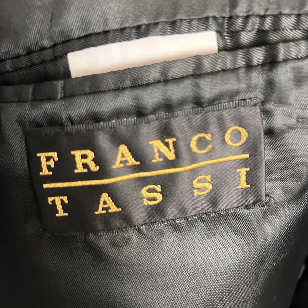 Franco Tassi Wool Double Breasted Navy Blue Pinstripe Jacket 35R Career Flawed